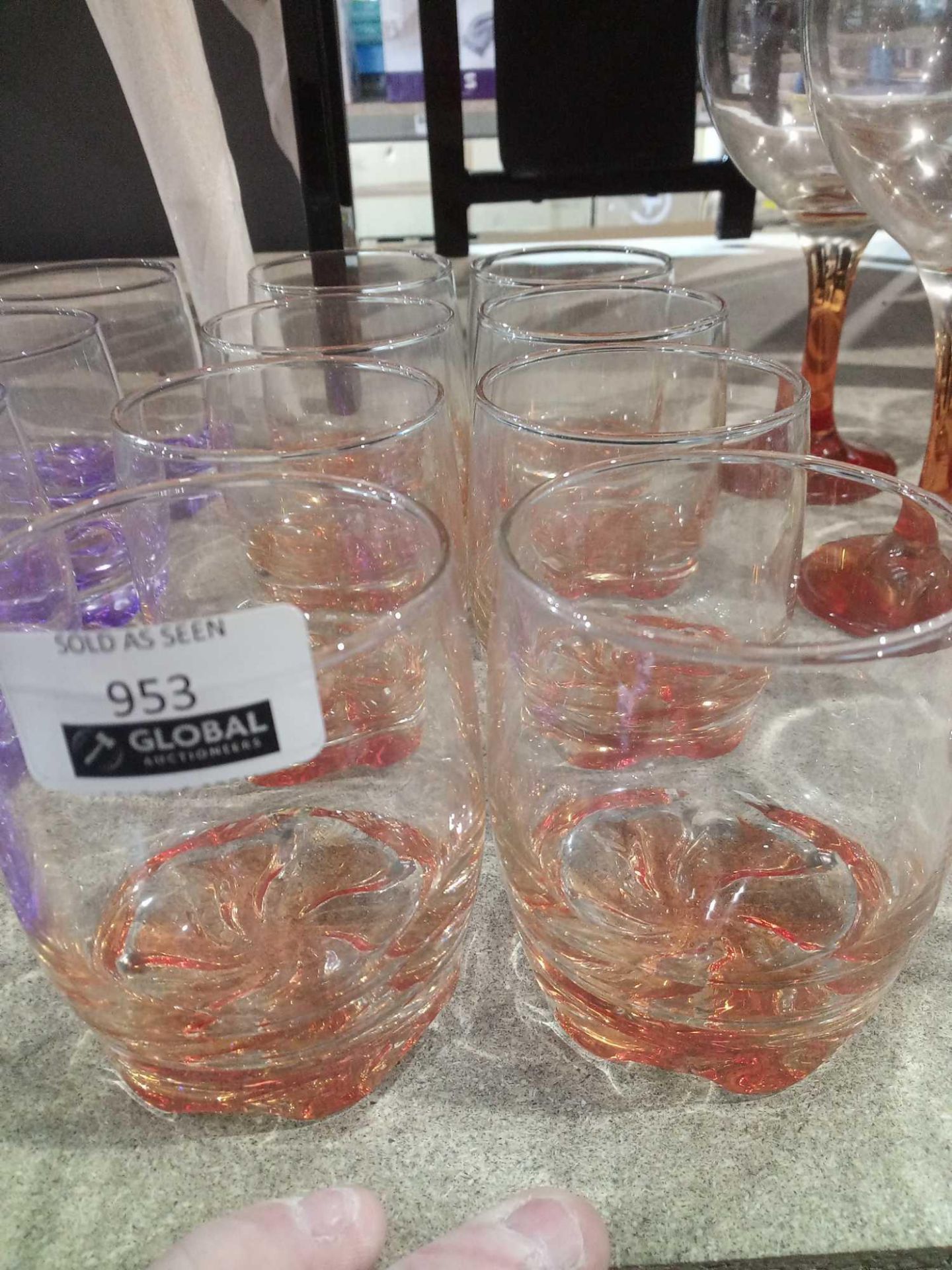 RRP £70 Set Of 8 Lav Glassware Designer Coloured Glass Whiskey/Spirit Glasses