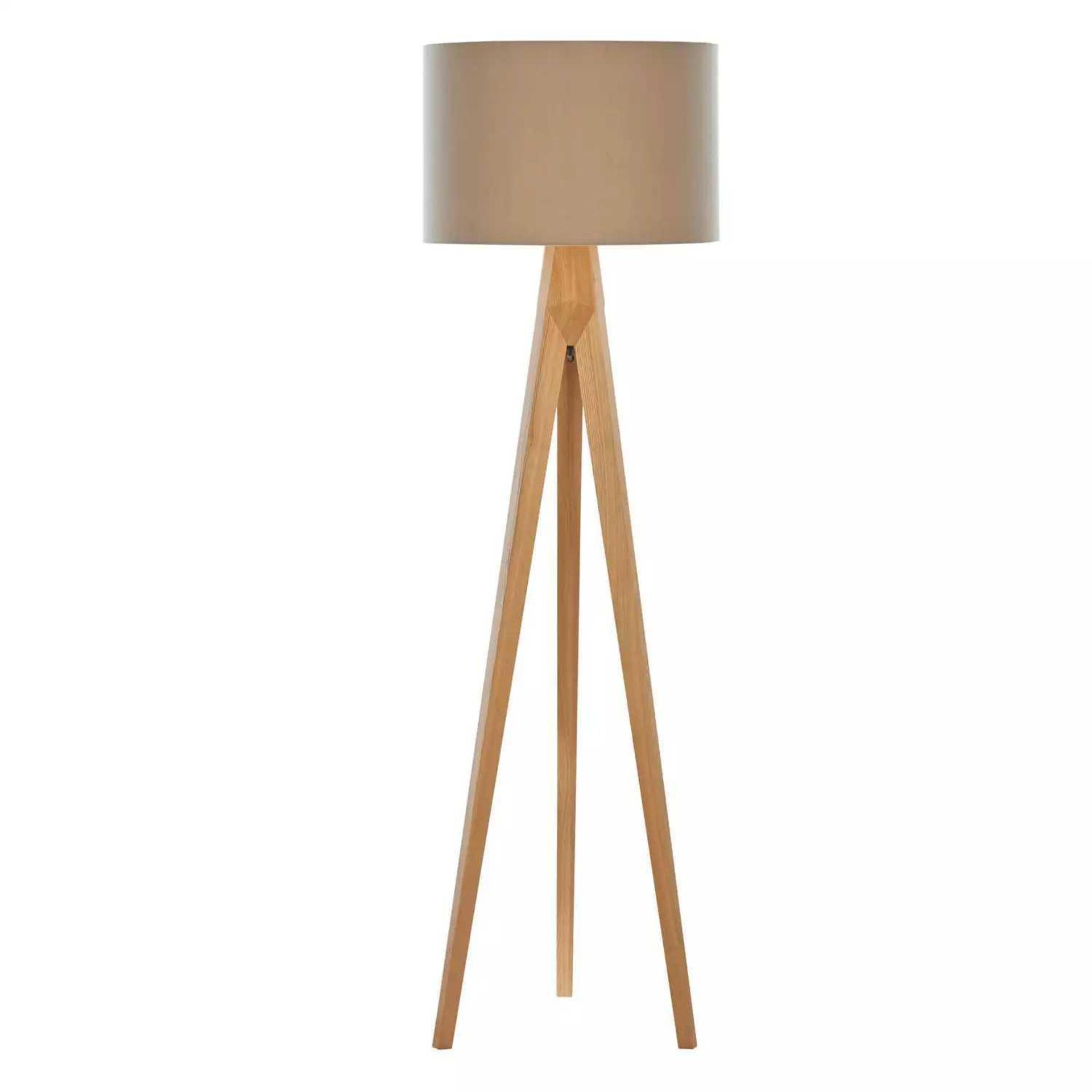 RRP £100 Unboxed Tripod Solid Wooden Standing Floor Lamp