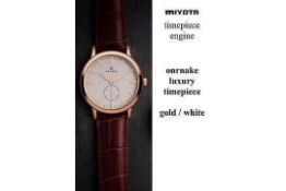 RRP £300. Boxed Ornake Miyota Movement Luxury Timepiece Gold And White Watch (Upmarket Large