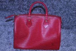 RRP £2900 Louis Vuitton Speedy Black Stitched Handbag In Red Leather. Condition Rating A (Aam4679)