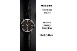 RRP £300. Boxed Ornake Miyota Movement Luxury Timepiece Silver And Black Watch (Upmarket Large