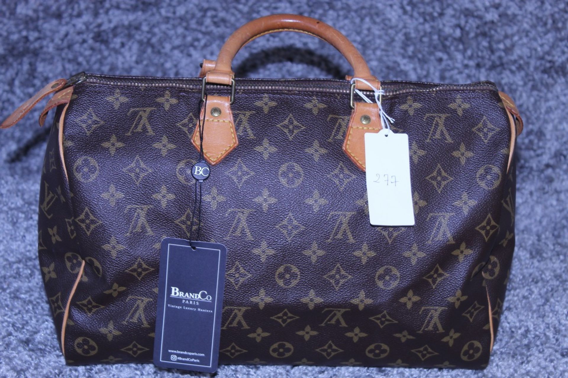 RRP £1100 Louis Vuitton Speedy Brown Coated Monogram Canvas Handbag With Vachetta Handles (