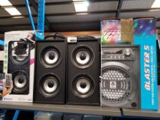 4 ITEMS – 3 X WIRELESS MUSICBLASTER WITH RADIO TUNER & 1 X BLASTER 5 PARTY BOX SYSTEM