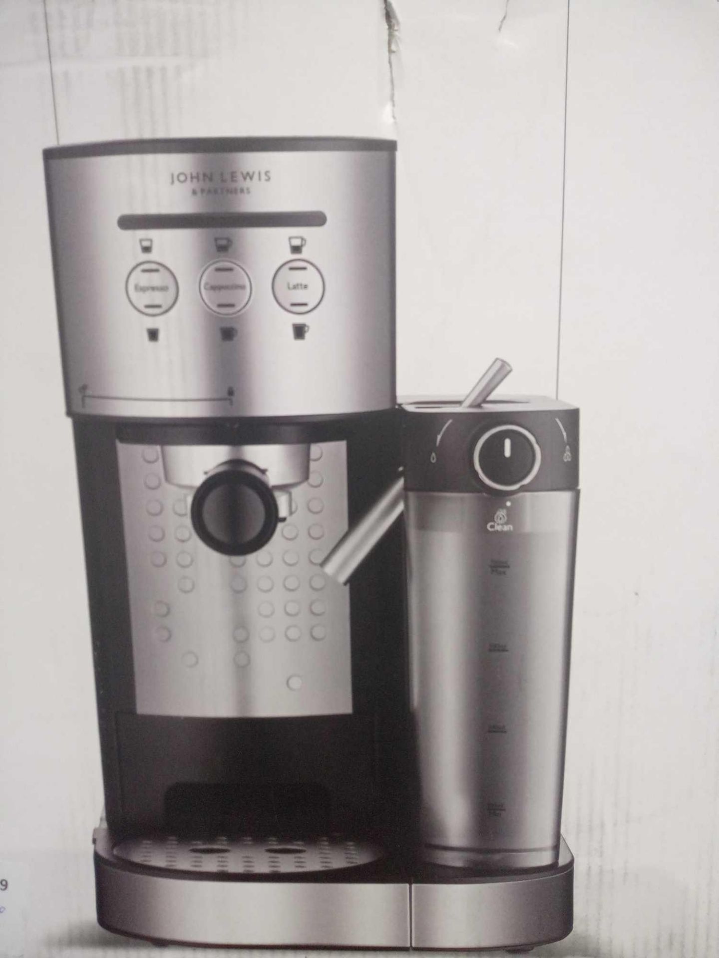 RRP £100 Boxed John Lewis Pump Espresso Coffee Machine With Integrated Milk System