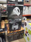 RRP £130 Lot To Contain 3 Boxed Assorted Russell Hobbs Kitchen Items To Includehand Mixer Compact H
