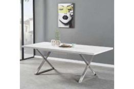 RRP £700 Boxed Furniture In Fashion Mayline 180/220X100X76Cm White Gloss Dining Table (Appraisals