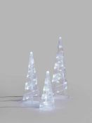 RRP £75 Boxed John Lewis Indoor And Outdoor Clear Wire Ice White Twinkle Set Of 3 Cones