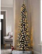 RRP £70 Werchristmas Pre-Lit Snow Flocked Pencil Christmas Tree With 180 Led Lights, White, 6.5 Feet