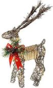 RRP £30 Lot To Contain Werchristmas Pre-Lit Rattan Warm White Led Reindeer With Red Ribbon, Snow And