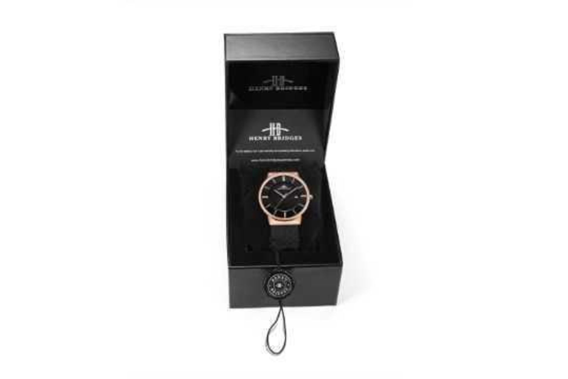 RRP £450 Henry Bridges Clifton Rose Men Watch. Black Strap. Water Resistant: 3Atm. Comes With Box, P