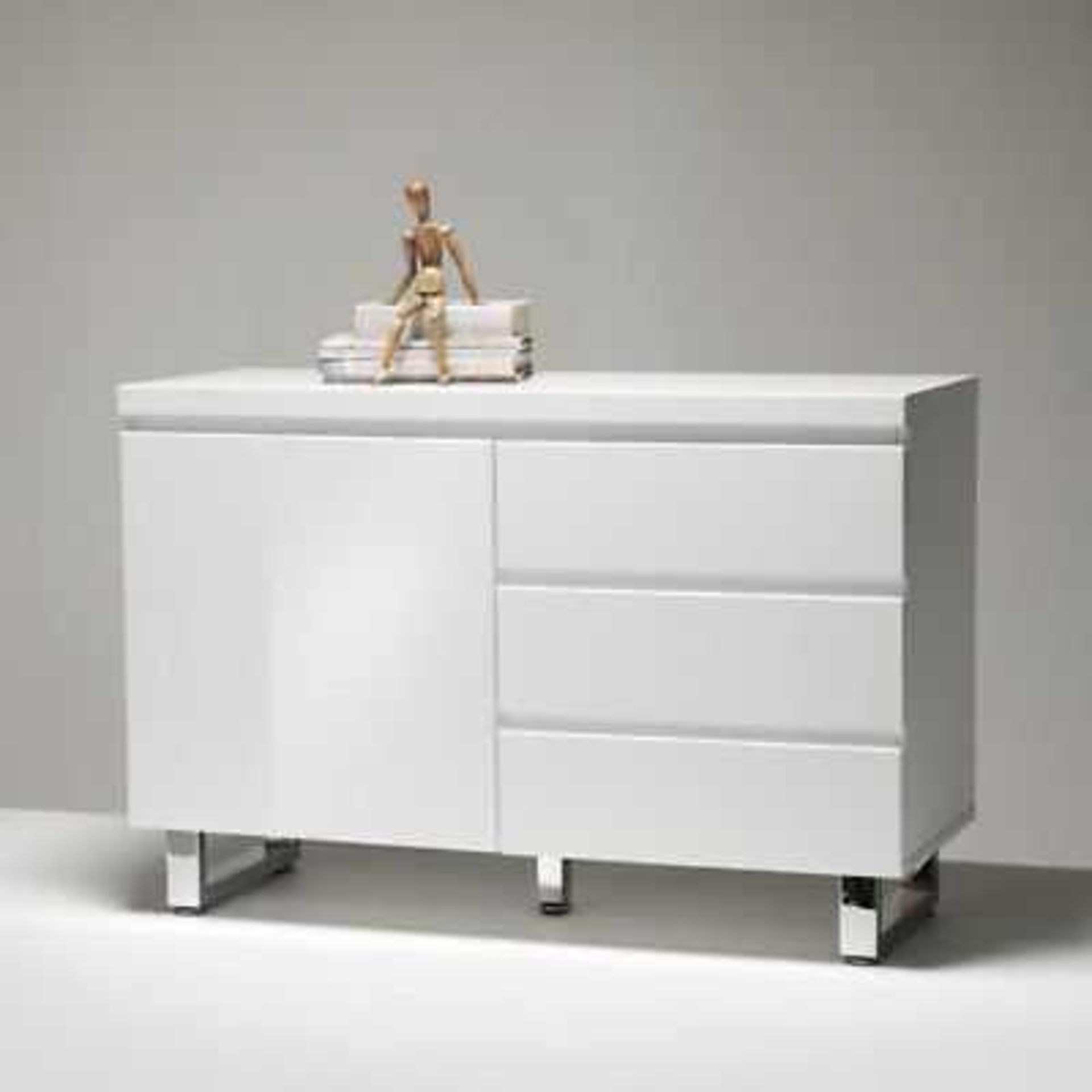 RRP £400 Boxed Furniture In Fashion Sydney Small 3 Drawer 1 Door White Gloss Sideboard (Appraisals