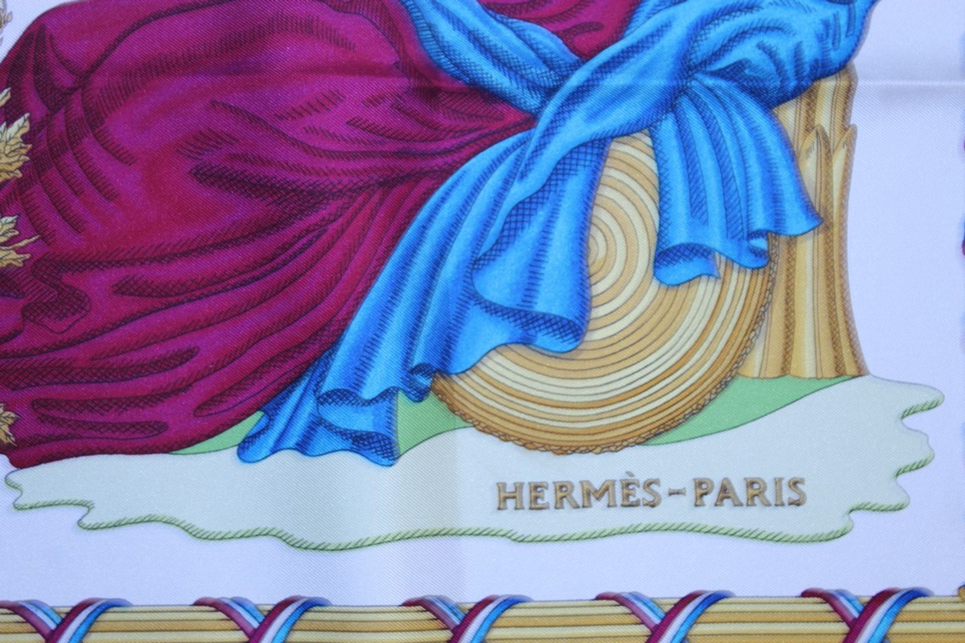 RRP £580 Hermes 100% Twill Silk 90X90Cm Bluegreen/Blue 1789 Liberte Egalite Fraternity Luxury Scarf. - Image 3 of 4