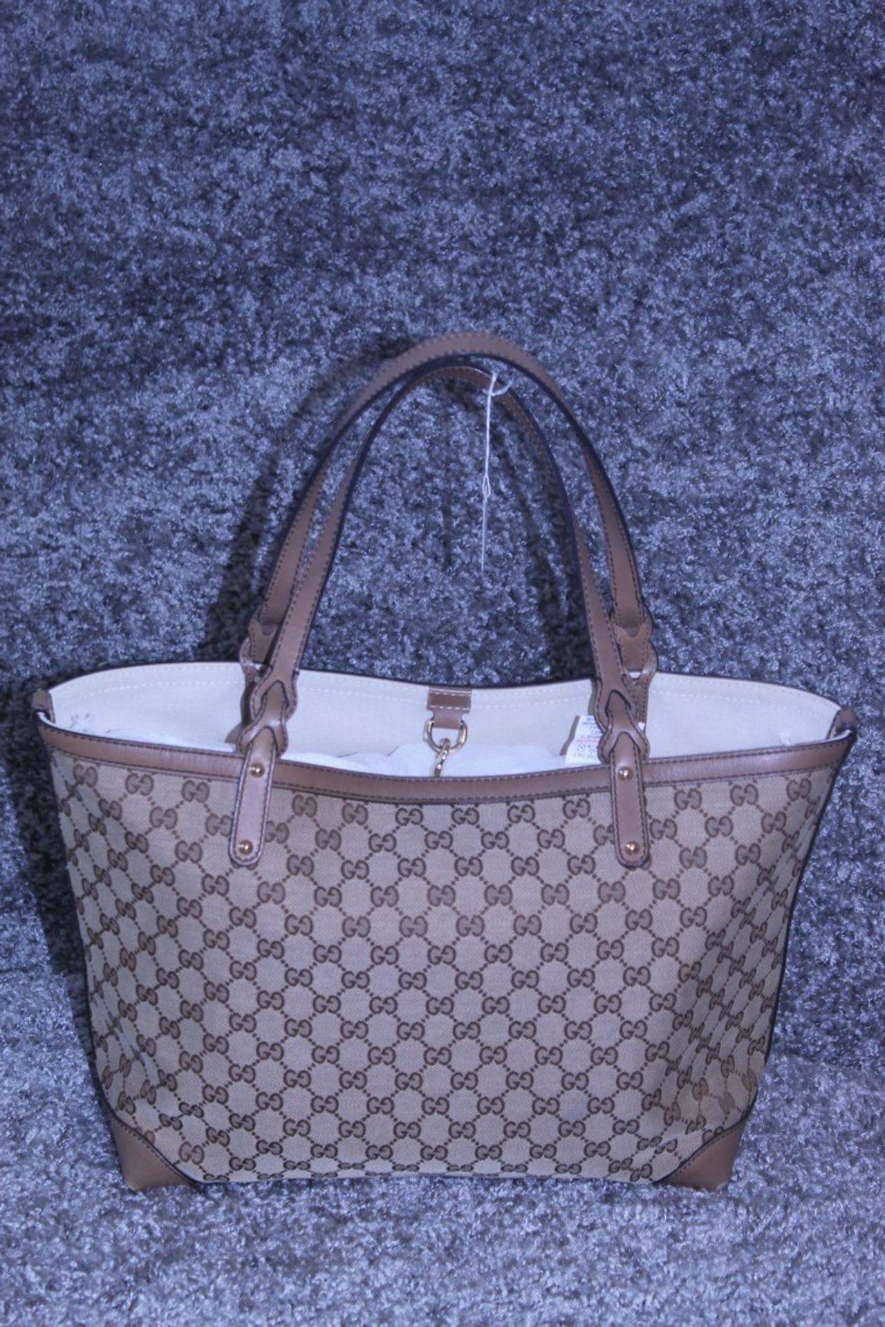 RRP £1050 Gucci Craft Tote Monogramme Tan Leather Beige/Brown Gm Canvas Shoulder Bag With Gold - Image 2 of 6