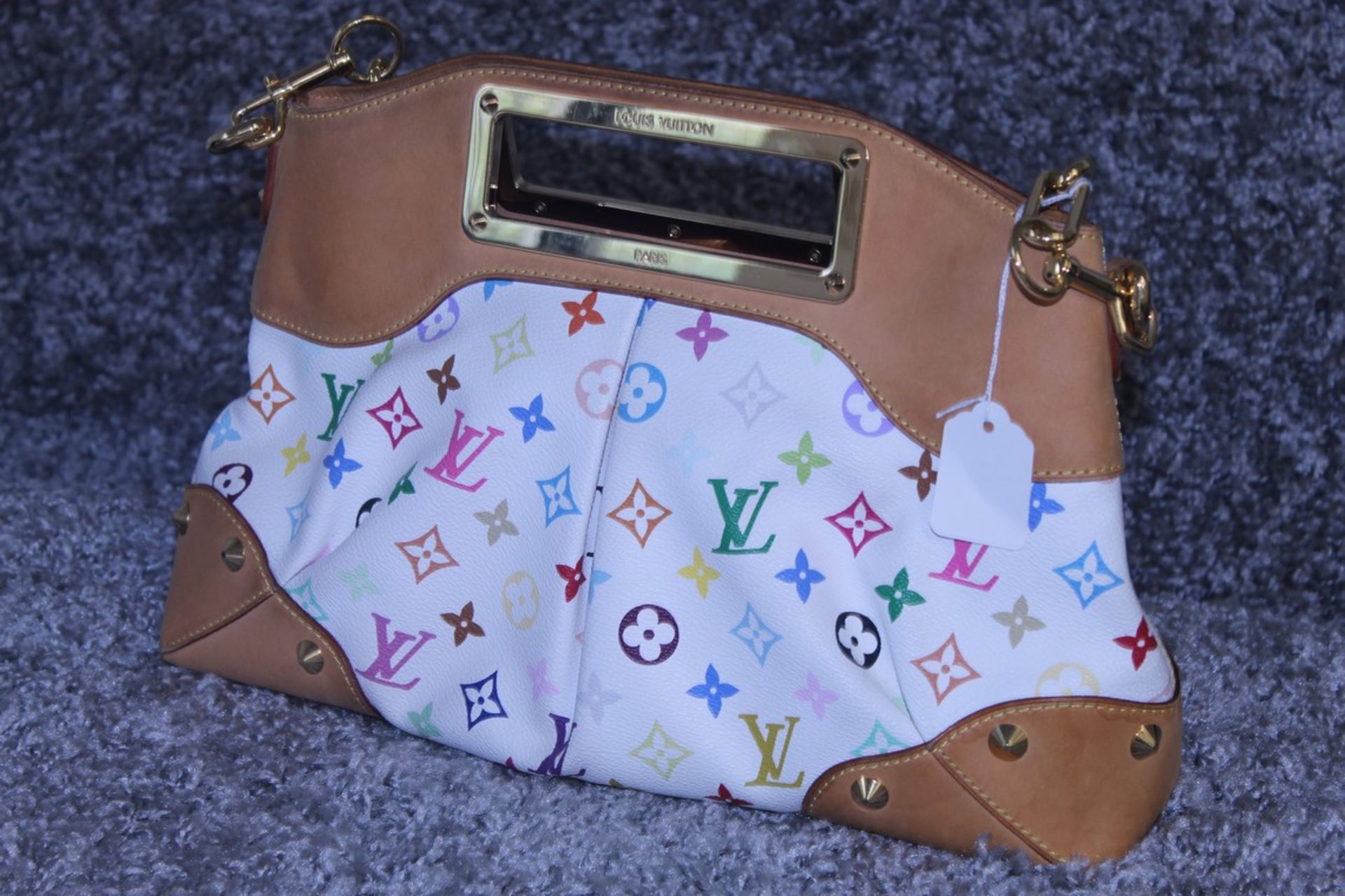 RRP £1750 Louis Vuitton Judy Mm White Coated Canvas Multicolour Vachetta Shoulder Bag With Golden - Image 3 of 6