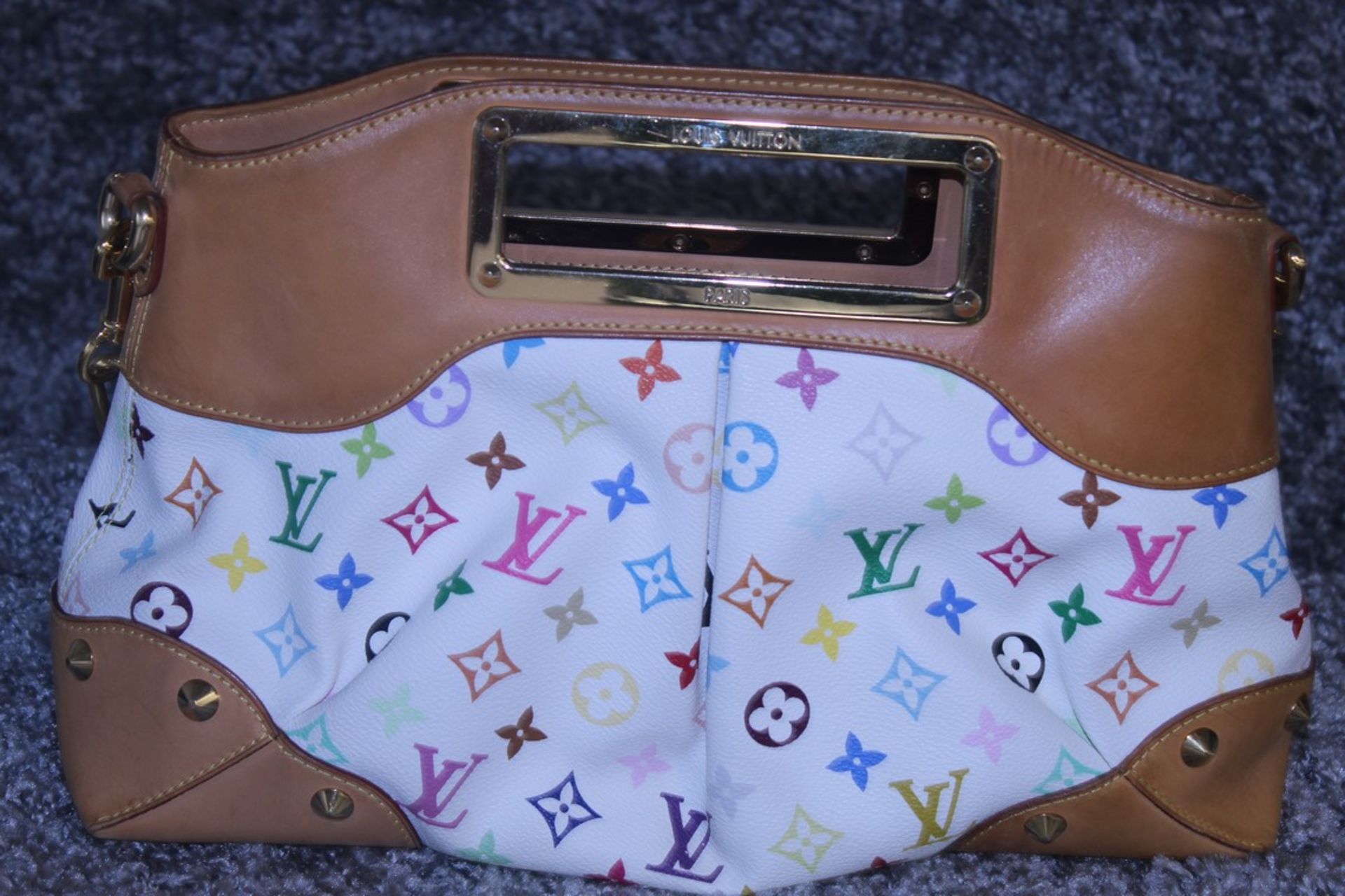 RRP £1750 Louis Vuitton Judy Mm White Coated Canvas Multicolour Vachetta Shoulder Bag With Golden - Image 2 of 6