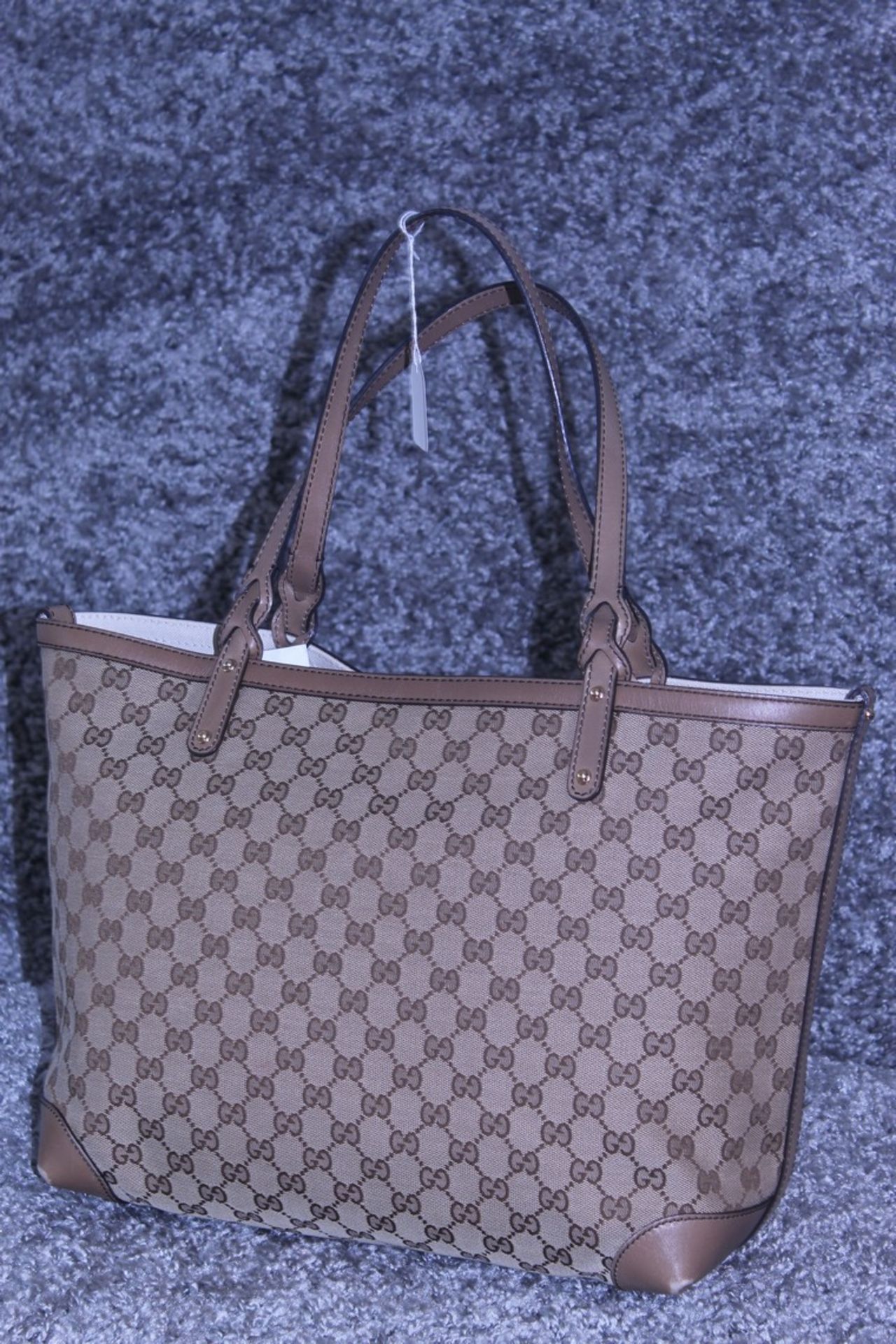 RRP £1050 Gucci Craft Tote Monogramme Tan Leather Beige/Brown Gm Canvas Shoulder Bag With Gold - Image 3 of 6