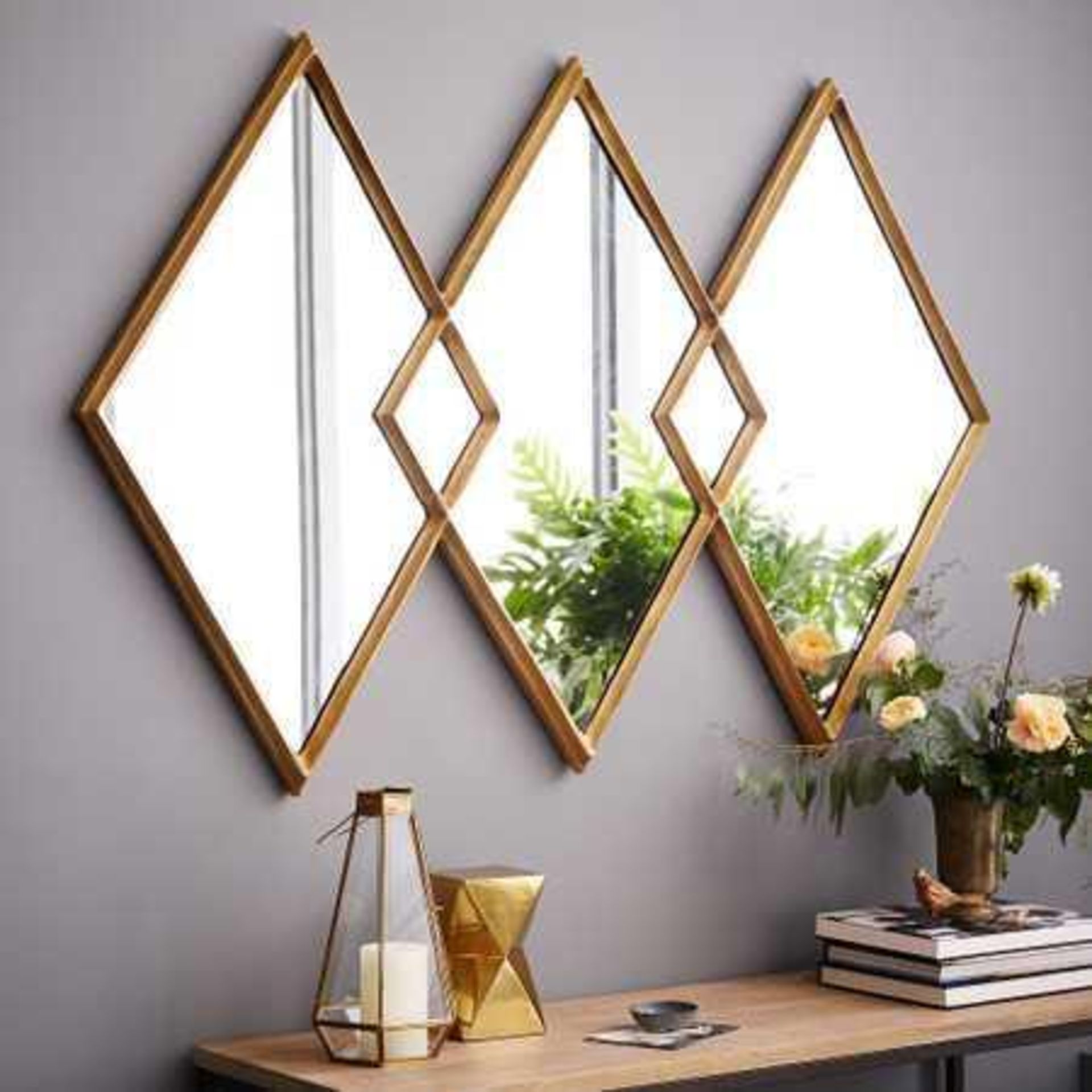 RRP £340 Boxed West Elm Overlapping Diamonds Brass Mirror
