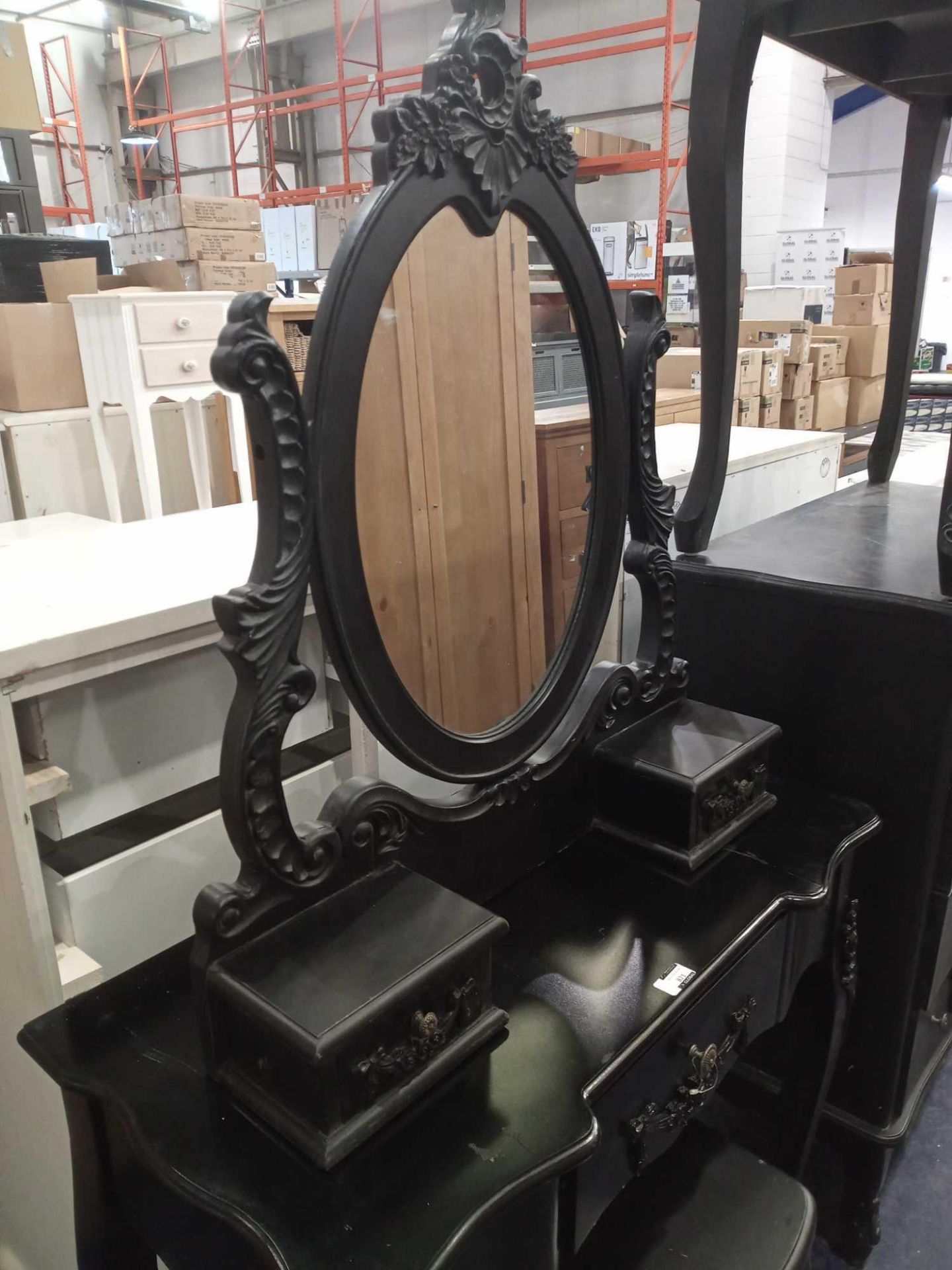 RRP £180 Matching Antique Gothic Style Black Vintage Dressing Table With Mirror And Drawers And Matc - Image 2 of 3