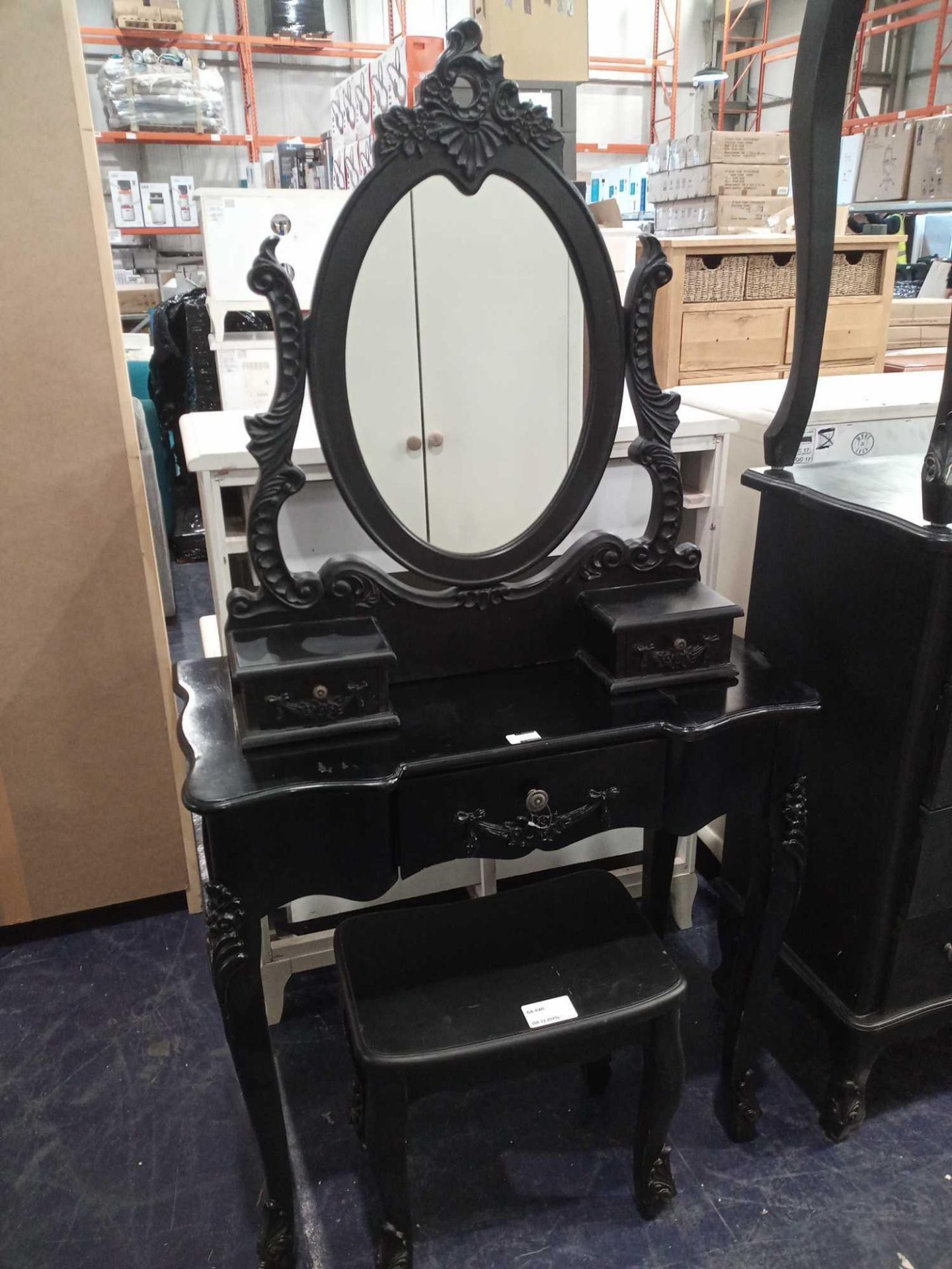 RRP £180 Matching Antique Gothic Style Black Vintage Dressing Table With Mirror And Drawers And Matc