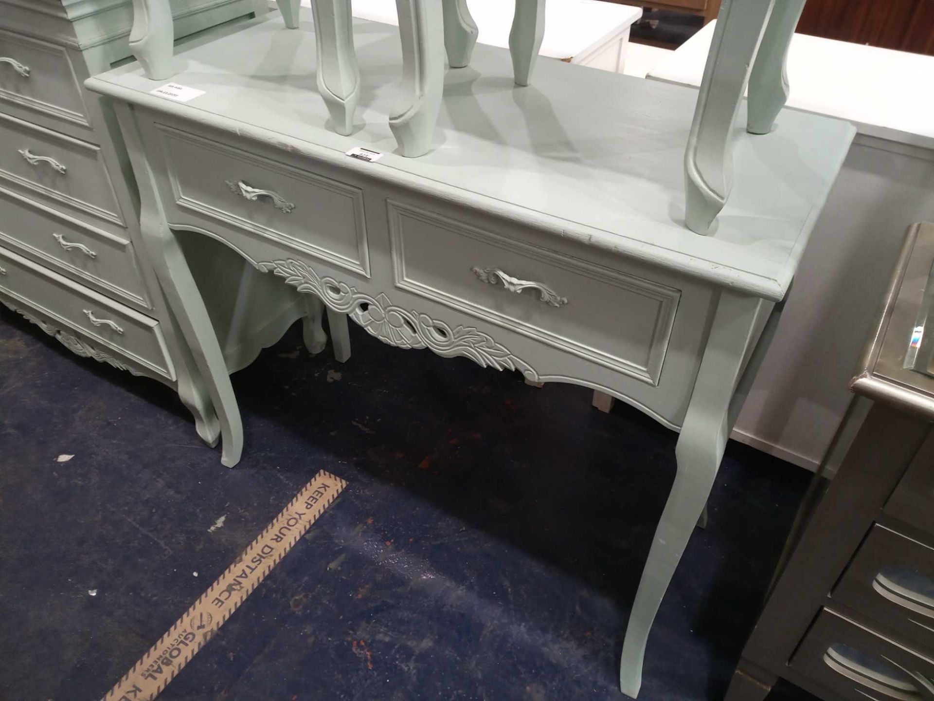 RRP £200 Set Of 3 Matching Chalk Painted Mint Green 2 Drawer Dressing Table With Two Small Bedside U - Image 2 of 3