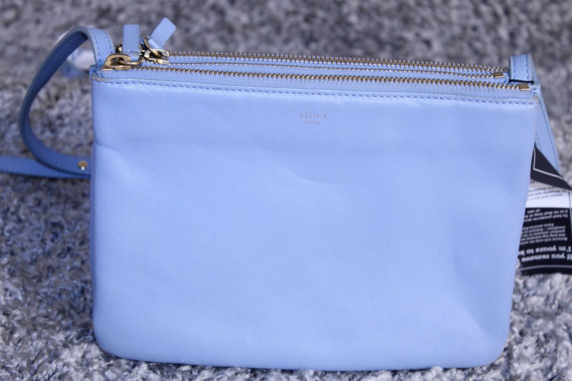 RRP £890 Celine Small Shoulder Bag, Blue Small Grained Claf Leather With Blue Leater Handles.