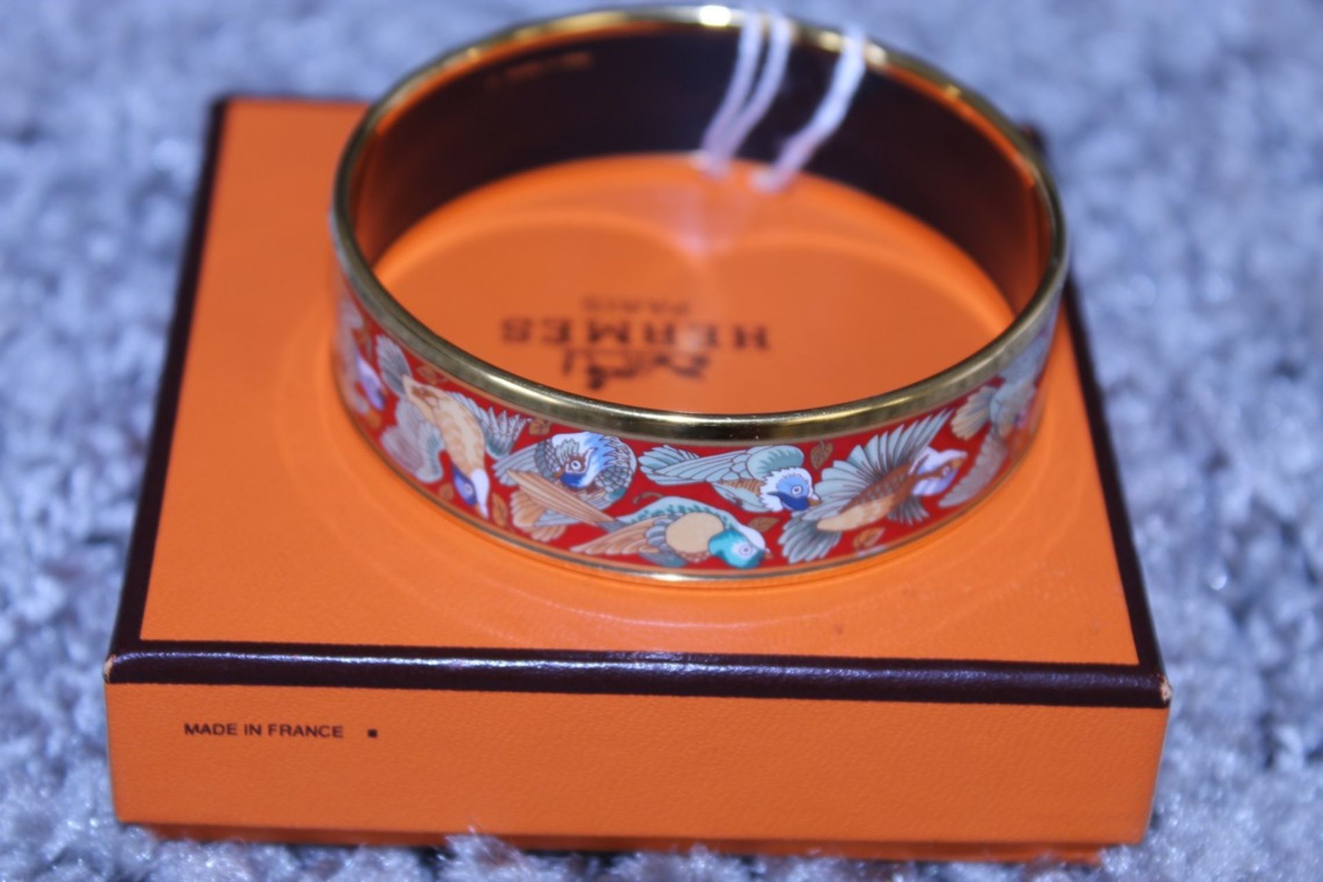 RRP £600 Hermes Enamel Bangle, Birds Species, Red/Green/Yellow, 6Cm Diameter, Condition Rating A, ( - Image 2 of 3