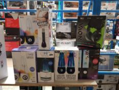 10 ITEMS – MIXED LOT TO INC 5 X HE LIGHTSHOW WATER SPEAKERS, AQUA SPEAKER, NOVA GAMING HEADSET &