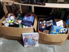 CONTENTS OF 2 LARGE BOXES – MIXED LOT TO INC SOFT TOYS, FROZEN 2 ADVENT CALENDERS, RETRO TV