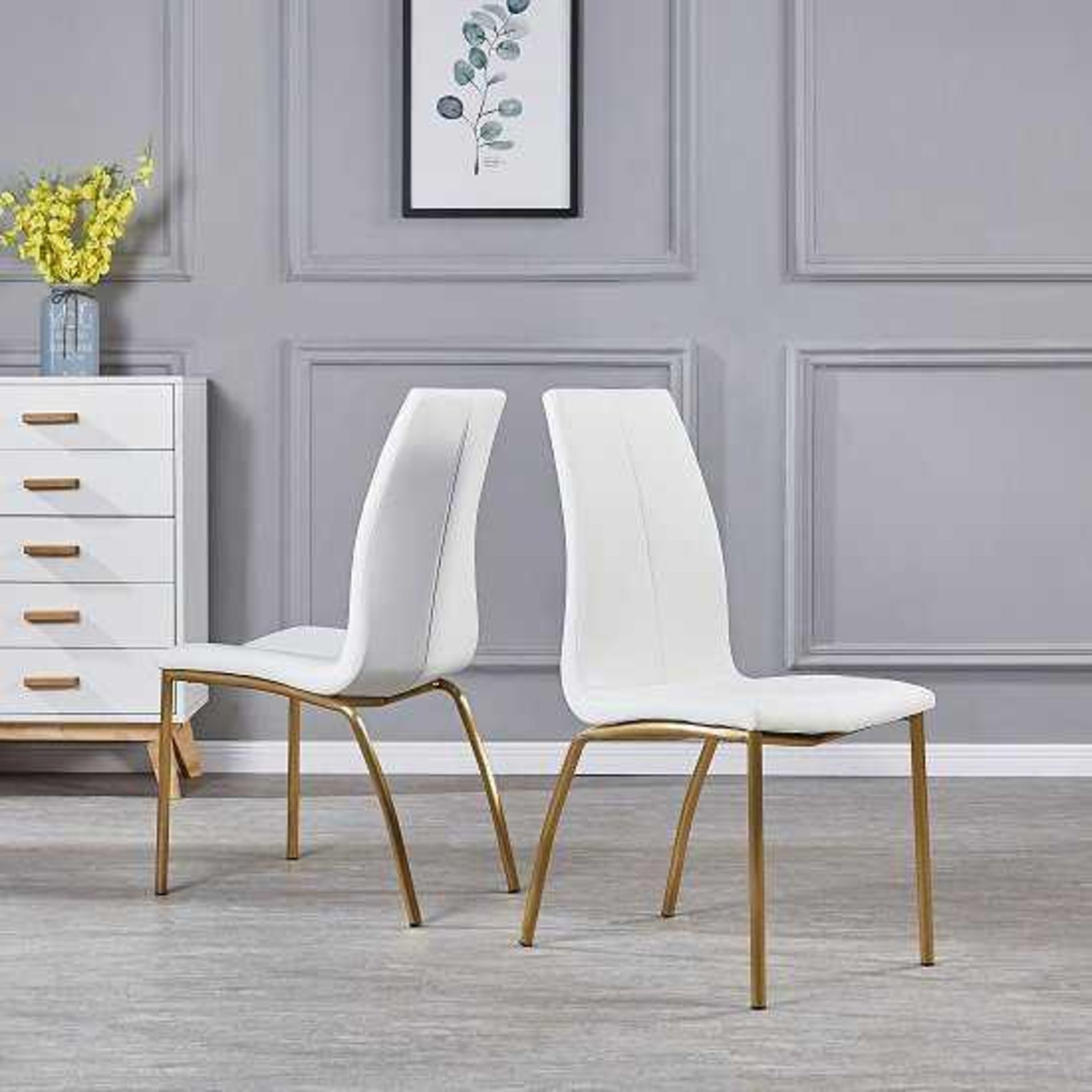 RRP £400 Boxed Set Of 4 Furniture In Fashion Opal Golden Brushed And White Dining Chairs