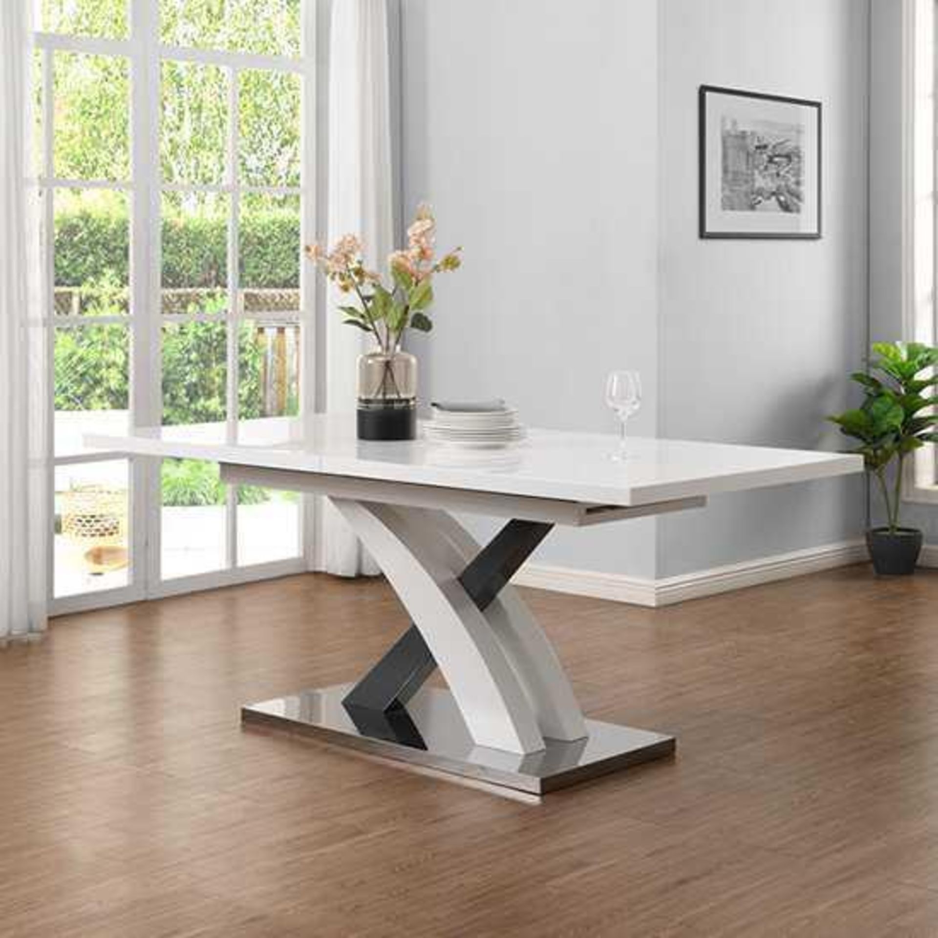 RRP £560 Boxed Axara White And Grey High Gloss Dining Table