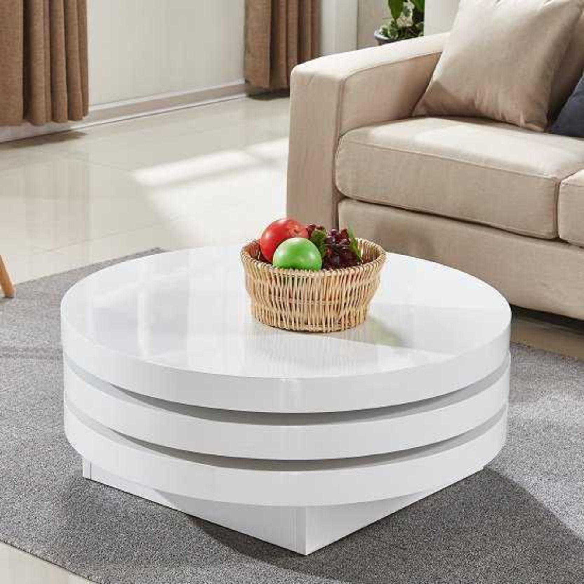 RRP £250 Boxed Triplo Round White High Gloss Coffee Table