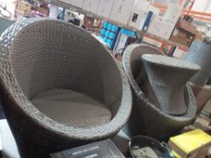 RRP £120 Set Of Two Grey Woven Rattan Chairs With Small Side Table (In Need Of Attention)