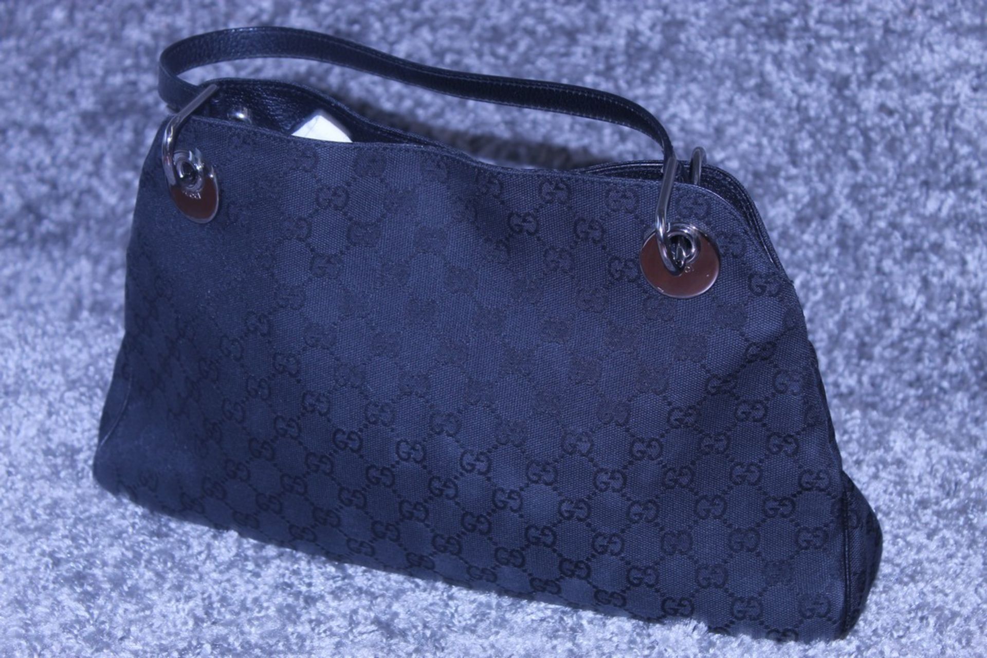 RRP £1200 Gucci Eclipse Tote Black Leather Ruthenium Black Canvas Leather Monogram Shoulder Bag ( - Image 3 of 3