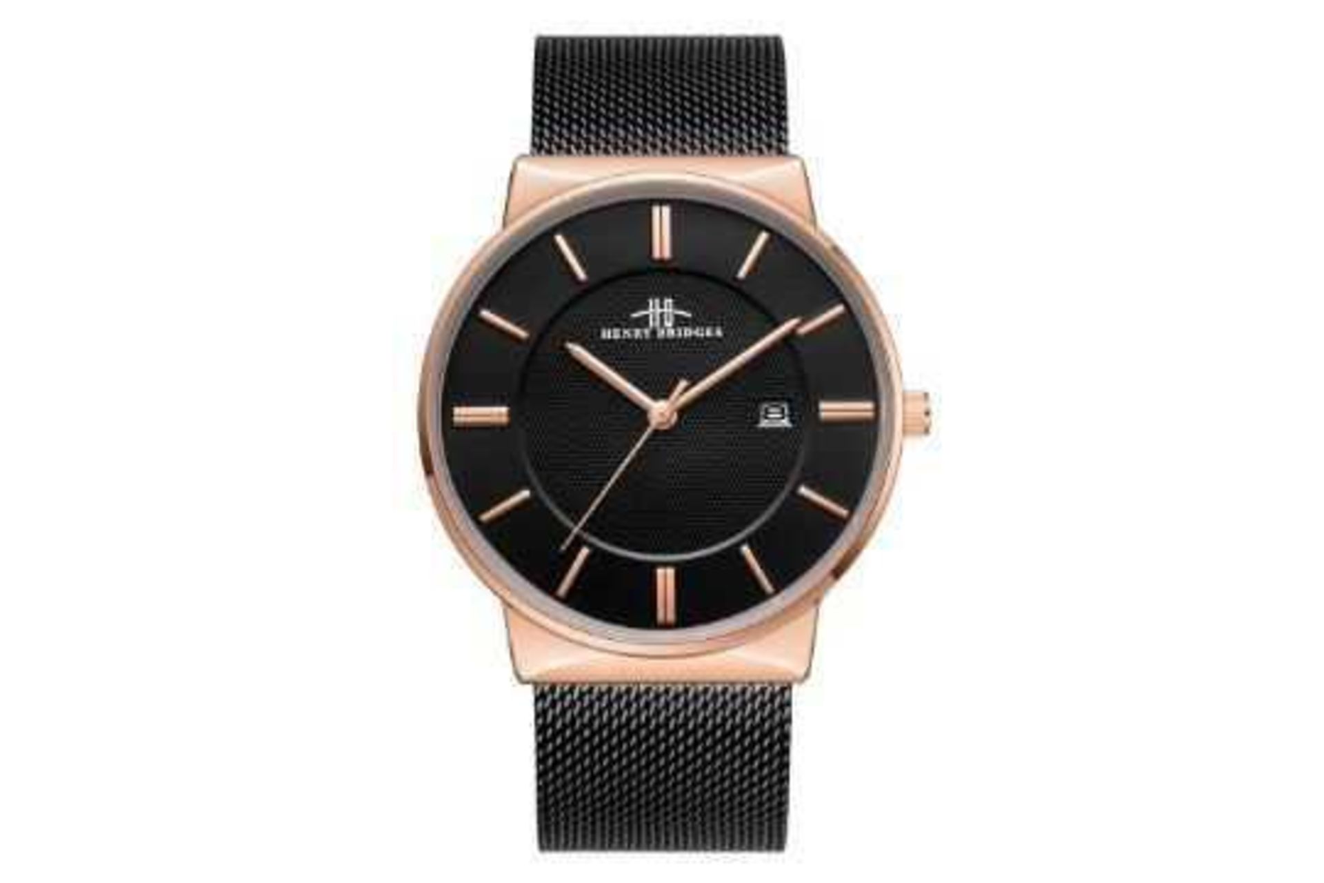 RRP £450 Henry Bridges Clifton Rose Men Watch. Black Strap. Water Resistant: 3Atm. Comes With Box, P