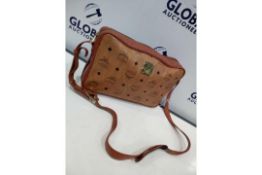 RRP £600 Mcm Cognac Visteos Cognac Leather Coated Canvas Golden Hardware Zip Shoulder Bag (Condition