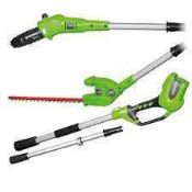 RRP £90 Boxed Greenworks G24Lrht 24V Cordless Long Reach Hedge Trimmer 510Mm