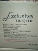 RRP £350 Boxed Ovo Dining Chairs Set Of Four Brushed Stainless Steel Legs And White Walnut Veneer Pl