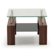 RRP £160 Boxed Designer Vision Lamp Table In Walnut With Glass Top