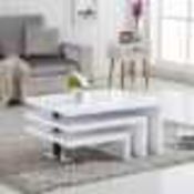 RRP £320 Design Coffee Table Rotating In White High Gloss With 3 Tops