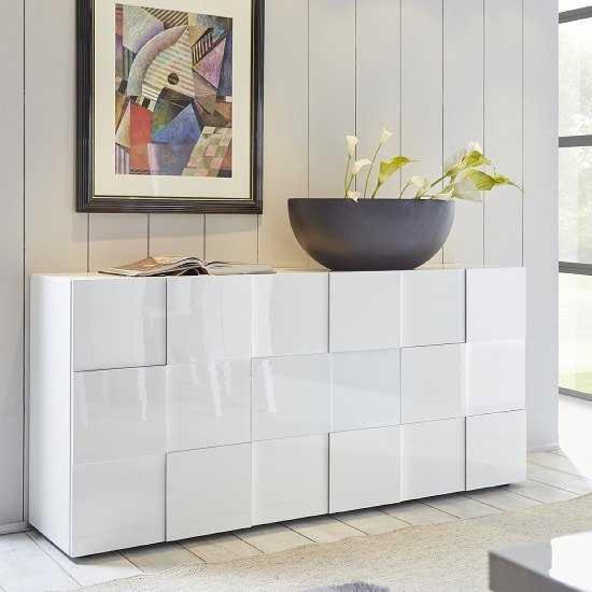RRP £450 Boxed Aspen Modern Sideboard In White High Gloss With 3 Doors