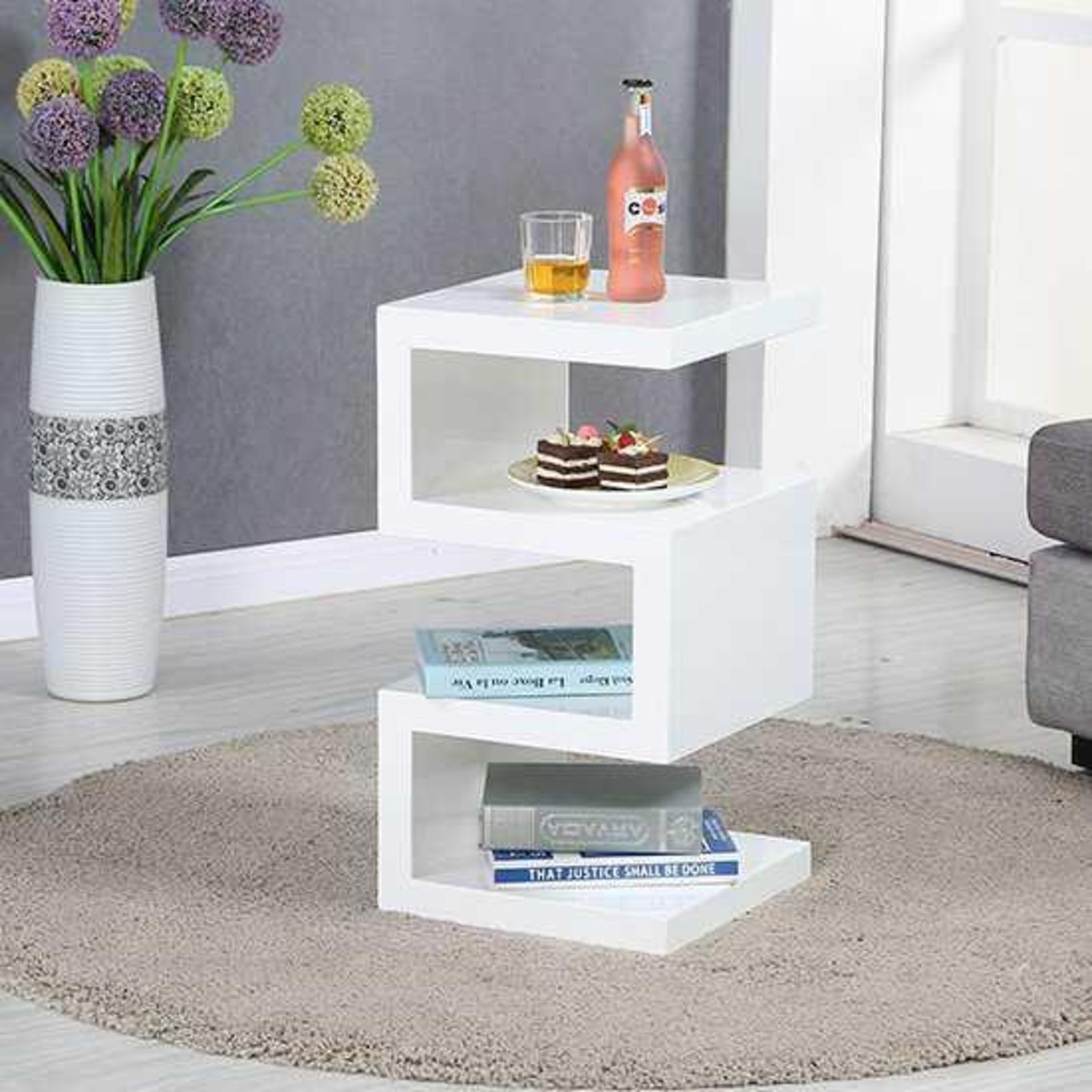 RRP £160 Boxed Trio Modern Side Table In White High Gloss