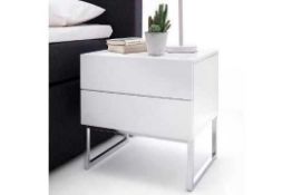 RRP £210 Boxed Strada Bedside Cabinet In White High Gloss With 2 Drawers