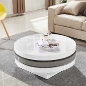 RRP £320 Boxed Triplo Rotating Round White Gloss Concrete Effect Coffee Table