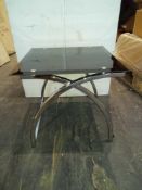 RRP £130 Boxed Lyons Nest Of Tables In Black Glass And Chrome Legs Set Of Three Tables