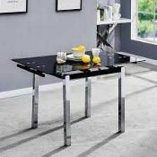 RRP £300 Boxed Paris Extending Black Glass Dining Table With Chrome Legs
