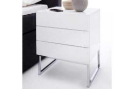 RRP £240 Boxed Strada Bedside Cabinet In White High Gloss With 3 Drawers