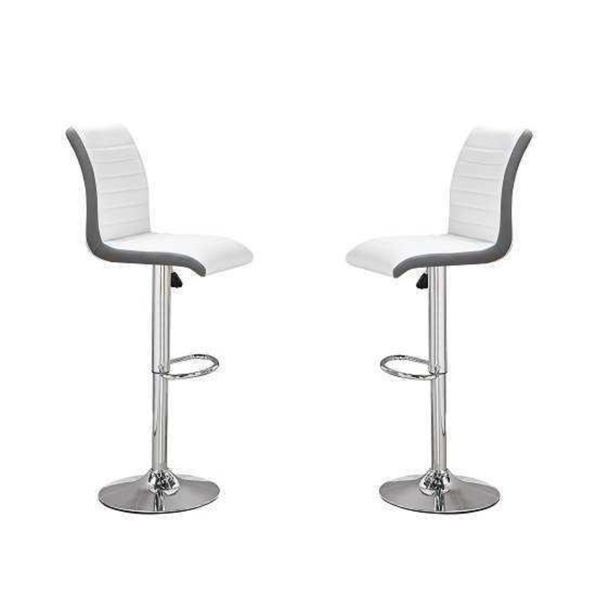 RRP £175 Boxed Ritz Bar Stools In White And Grey Faux Leather In A Pair