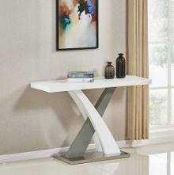 Rrp £280 Boxed Axara Console Table White High Gloss & Grey High Gloss