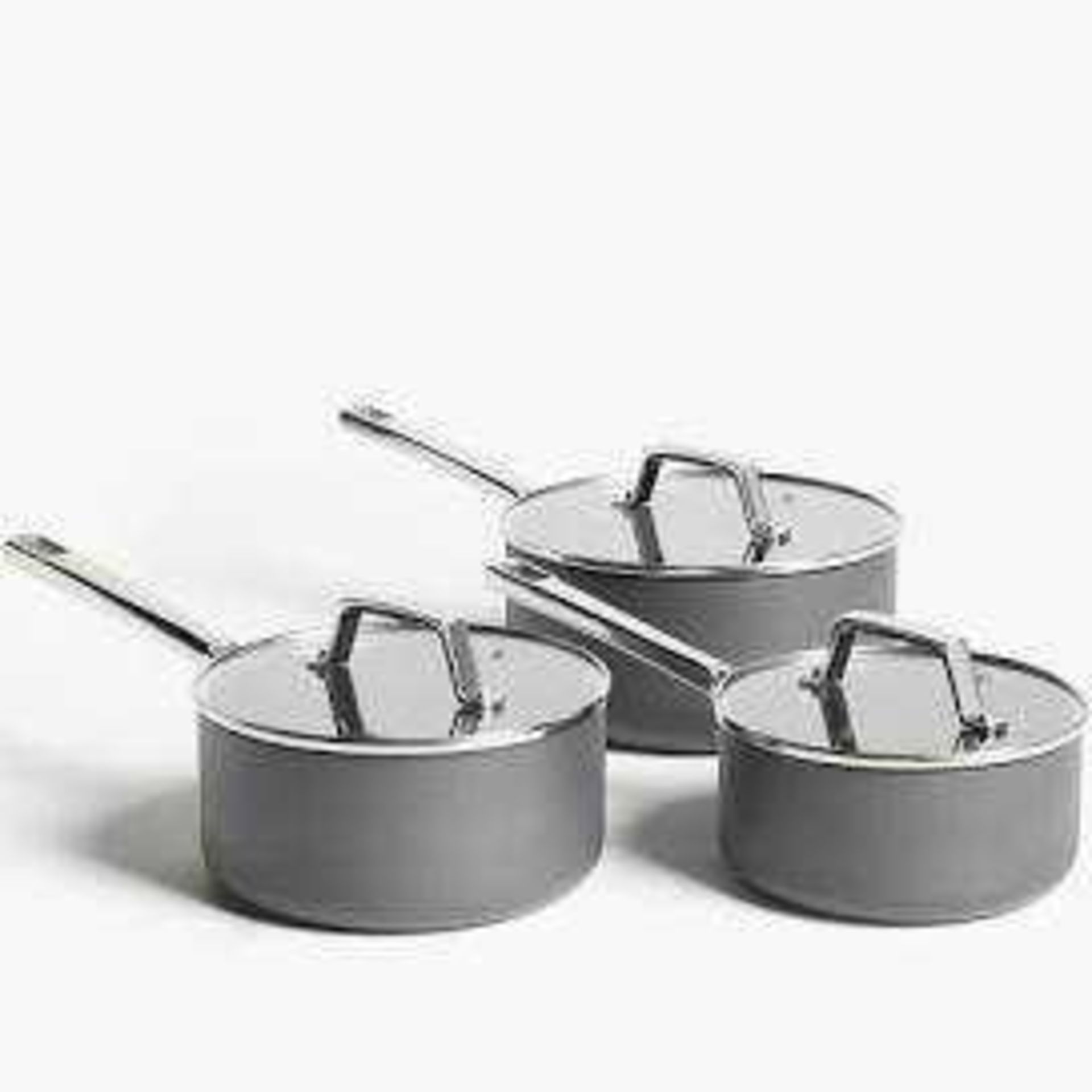 RRP £100 Boxed John Lewis Hard Anodised 3-Piece Saucepan Set