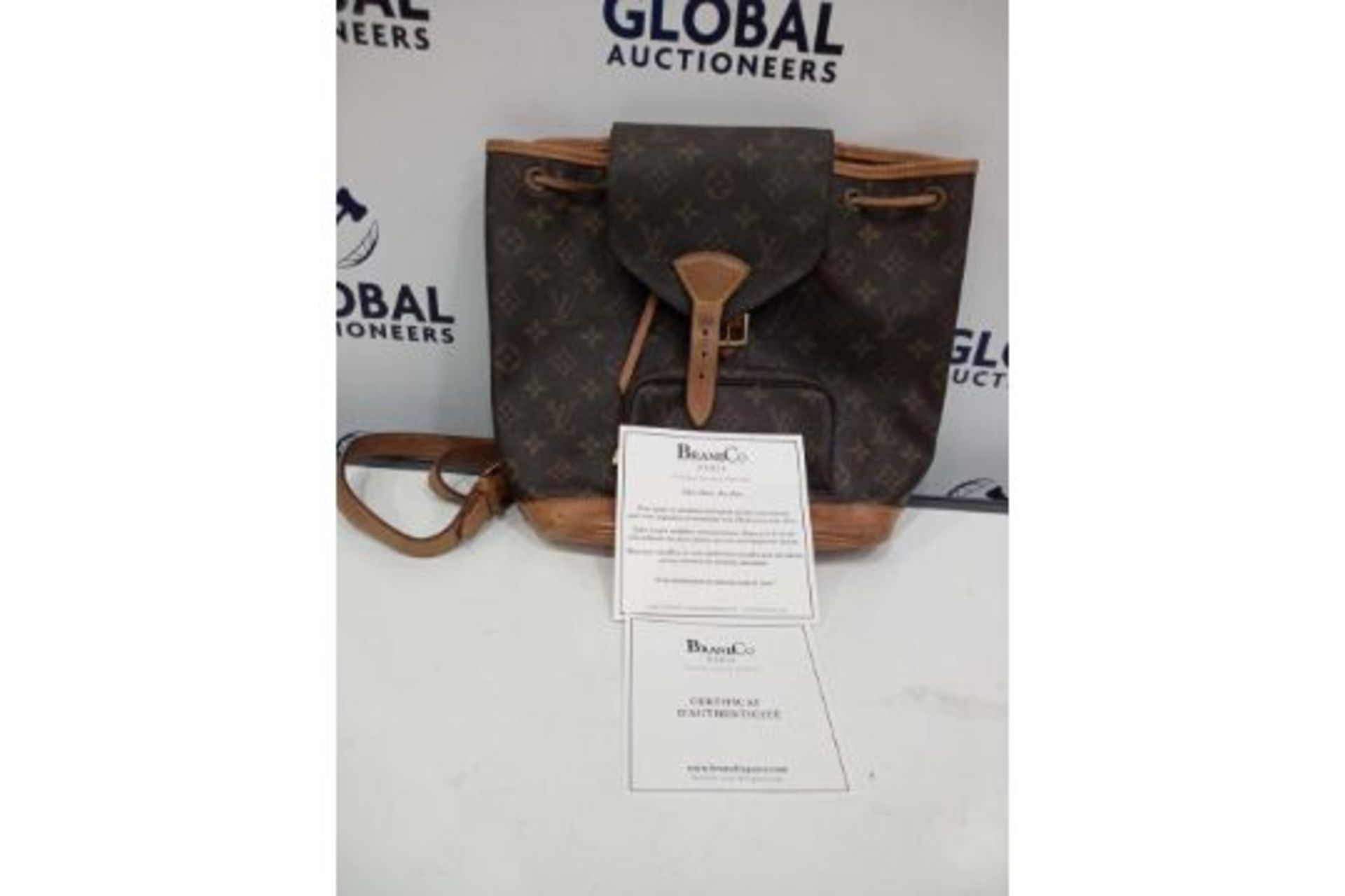 RRP £1800 Louis Vuitton Montsouris Brown Coated Monogram Canvas Vachetta Golden Brass Shoulder - Image 3 of 3